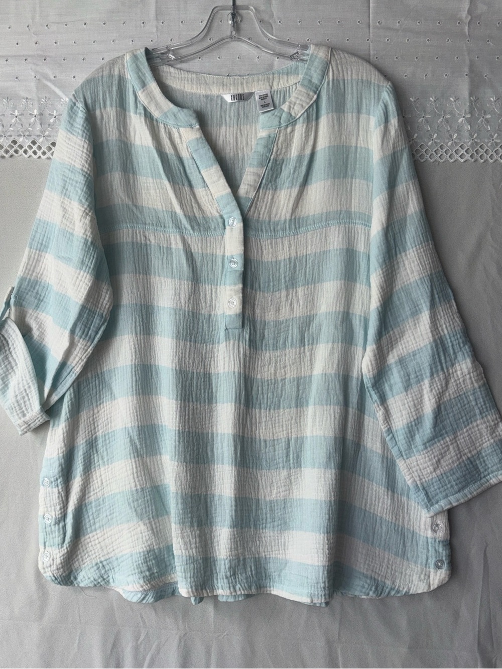 Kaktus Light Blue & White Striped Button Pullover Tunic Top